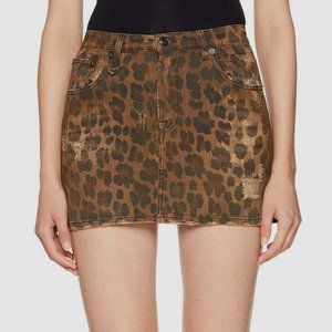 R13 Women's Brown Leopard Animal Print High-Rise Mini Skirt Size 26